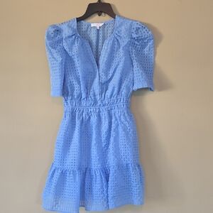 Ces Femme Blue Puff Sleeve Mini Sundress, Sz Small